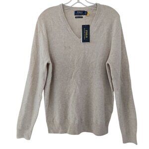 POLO RALPH LAUREN Mens Natural Beige V-Neck  100% Cashmere Sweater NEW